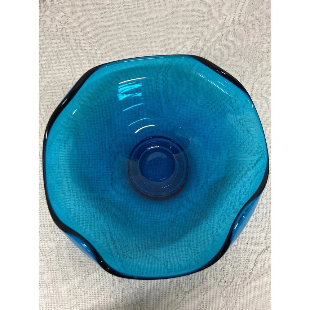 Vintage Viking Bluenique Glass Candy‎ or Trinket Dish Decorative Art Glass Bowl